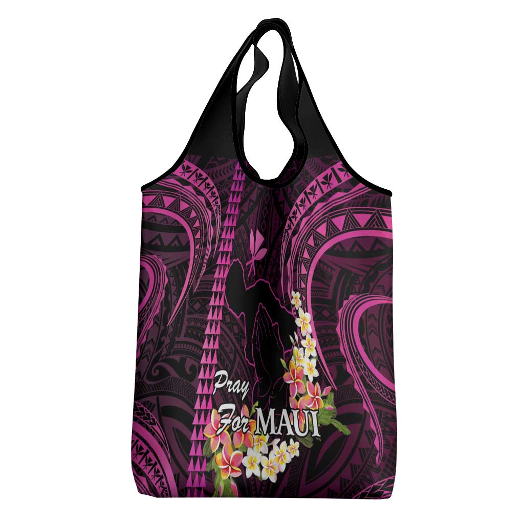Pink Hawaii Grocery Bag Pray For Maui Hawaiian Plumeria Be Strong LT14 - Polynesian Pride