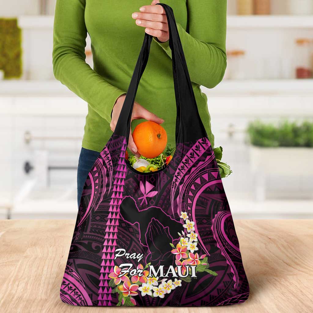 Pink Hawaii Grocery Bag Pray For Maui Hawaiian Plumeria Be Strong LT14 - Polynesian Pride