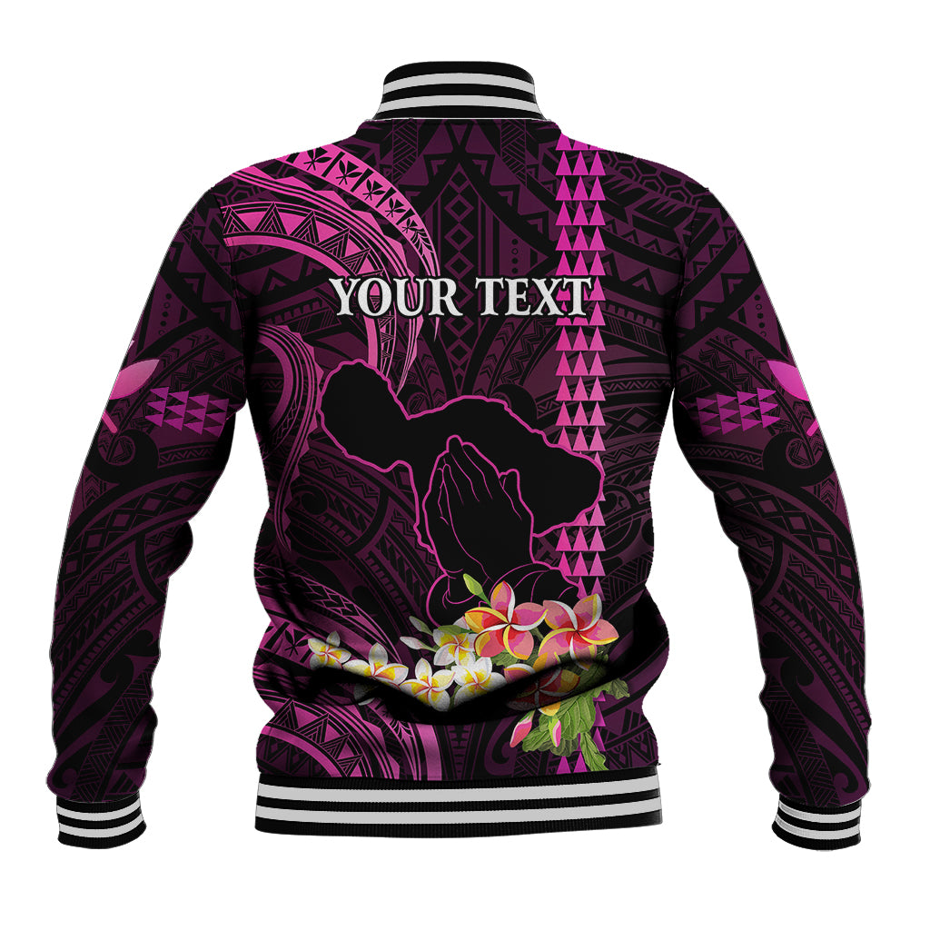 Personalised Hawaii Baseball Jacket Pray For Maui Hawaiian Plumeria Be Strong Pink Verison LT14 - Polynesian Pride