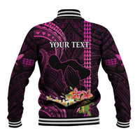 Personalised Hawaii Baseball Jacket Pray For Maui Hawaiian Plumeria Be Strong Pink Verison LT14 - Polynesian Pride