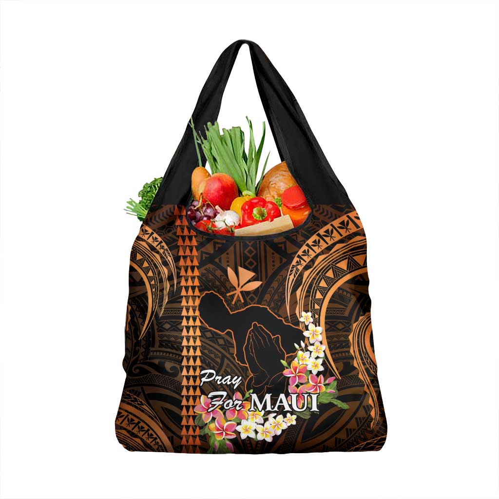 Gold Hawaii Grocery Bag Pray For Maui Hawaiian Plumeria Be Strong LT14 1-pack One Size Gold - Polynesian Pride