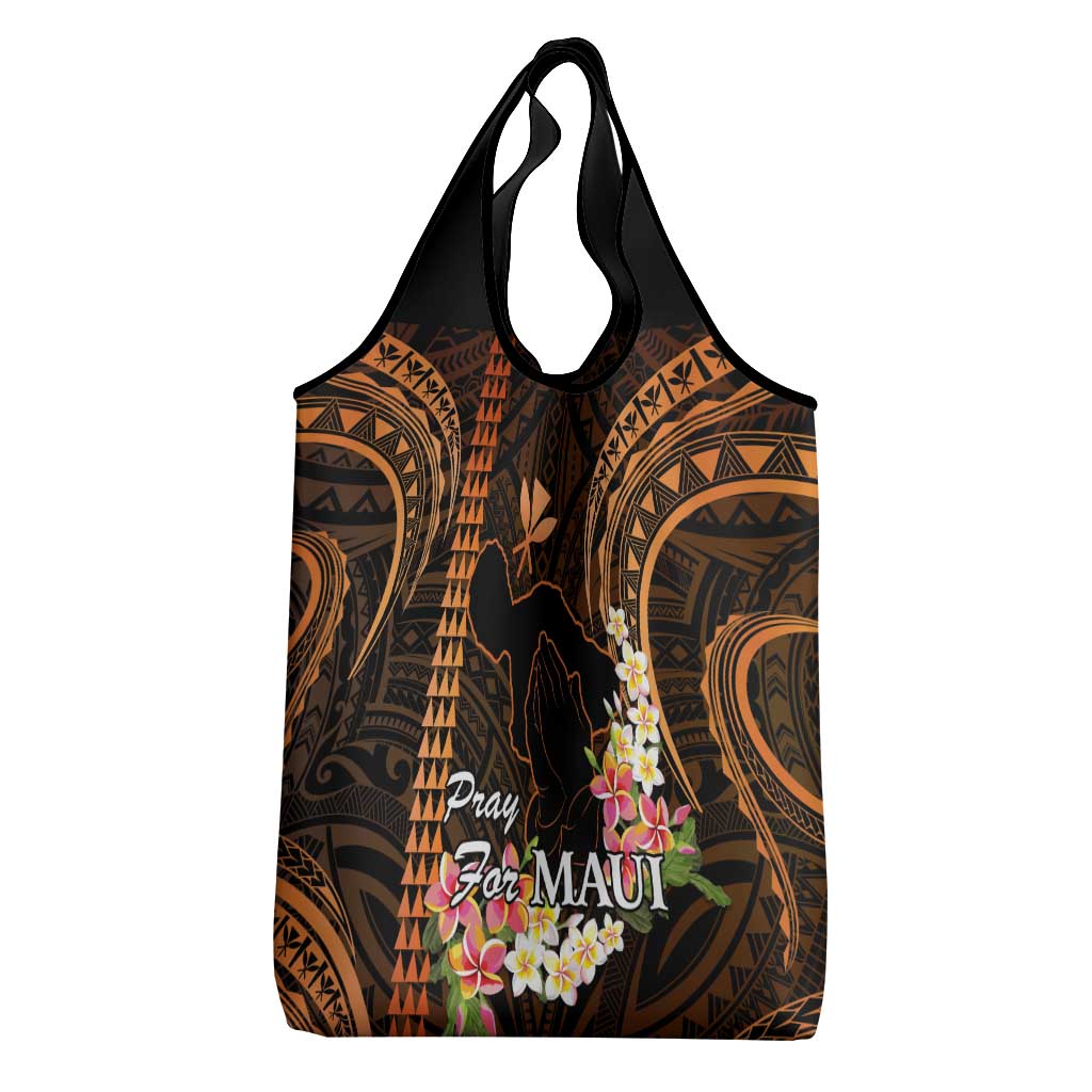 Gold Hawaii Grocery Bag Pray For Maui Hawaiian Plumeria Be Strong LT14 - Polynesian Pride