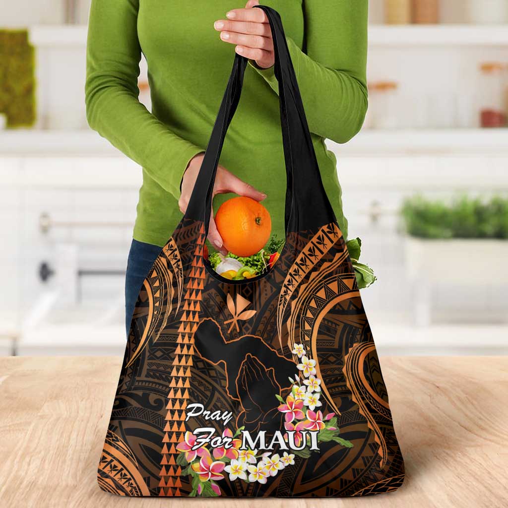 Gold Hawaii Grocery Bag Pray For Maui Hawaiian Plumeria Be Strong LT14 - Polynesian Pride