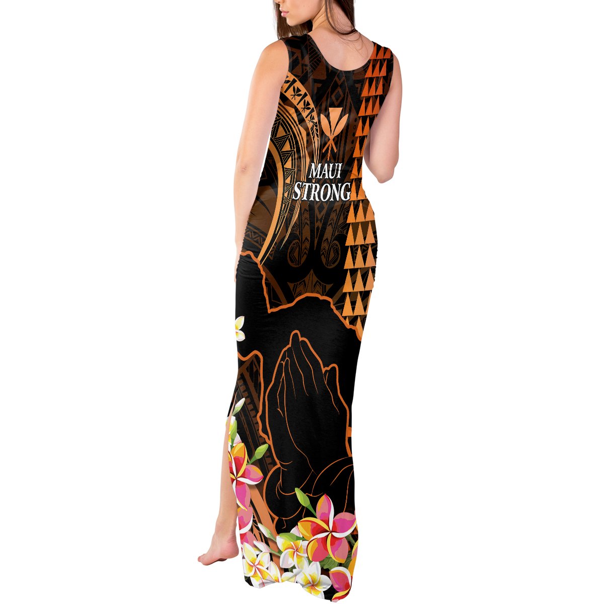 Hawaii Tank Maxi Dress Pray For Maui Hawaiian Plumeria Be Strong Gold Verison LT14 - Polynesian Pride
