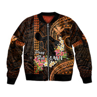 Personalised Hawaii Sleeve Zip Bomber Jacket Pray For Maui Hawaiian Plumeria Be Strong Gold Verison LT14 Unisex Gold - Polynesian Pride