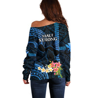 Hawaii Off Shoulder Sweater Pray For Maui Hawaiian Plumeria Be Strong Blue Verison LT14 - Polynesian Pride