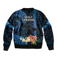 Hawaii Sleeve Zip Bomber Jacket Pray For Maui Hawaiian Plumeria Be Strong Blue Verison LT14 - Polynesian Pride