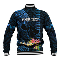 Personalised Hawaii Baseball Jacket Pray For Maui Hawaiian Plumeria Be Strong Blue Verison LT14 - Polynesian Pride