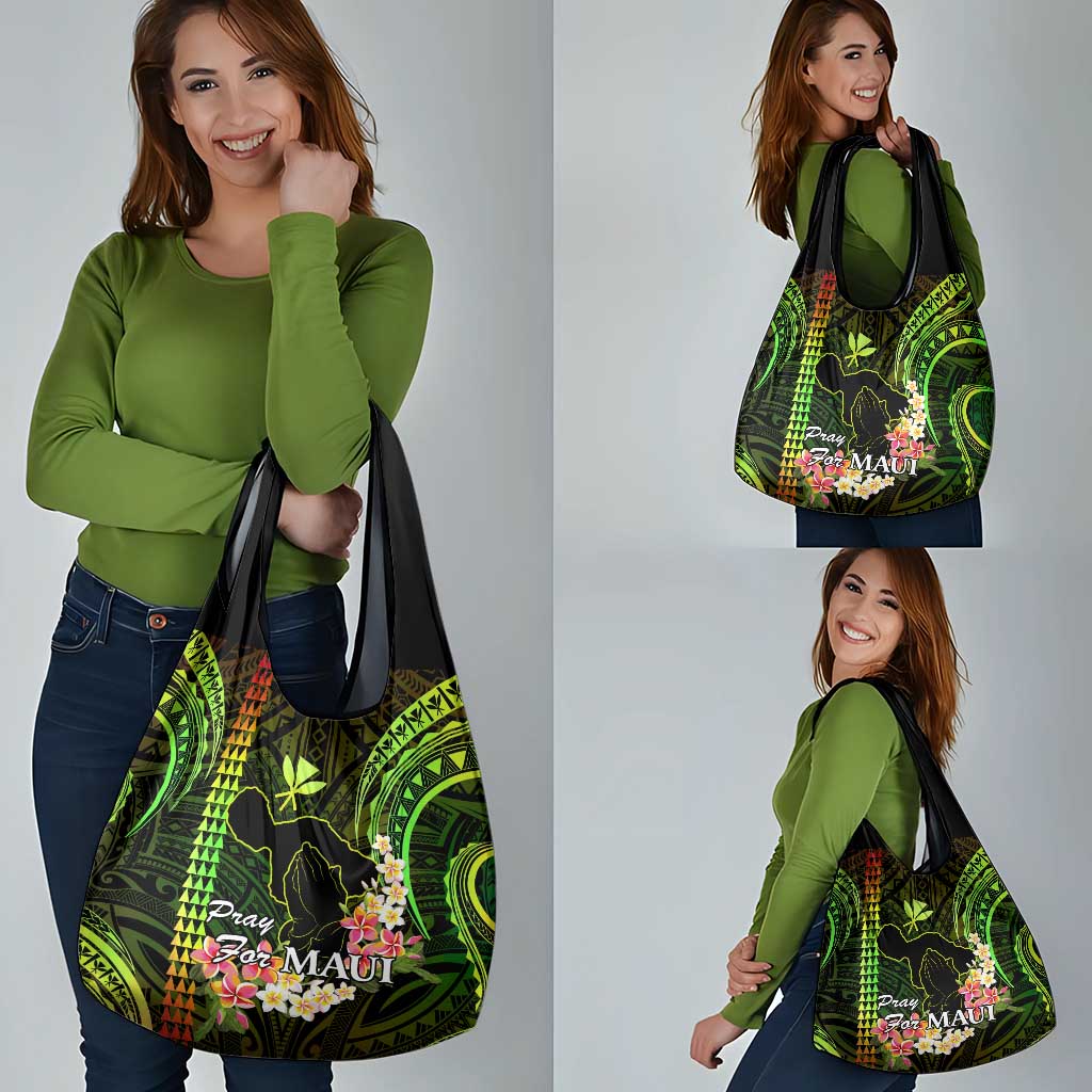 Reggae Hawaii Grocery Bag Pray For Maui Hawaiian Plumeria Be Strong