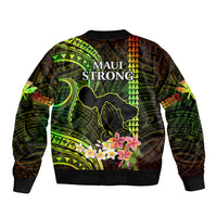 Hawaii Sleeve Zip Bomber Jacket Pray For Maui Hawaiian Plumeria Be Strong Reggae Verison LT14 - Polynesian Pride