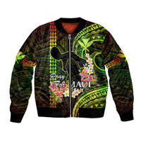 Personalised Hawaii Bomber Jacket Pray For Maui Hawaiian Plumeria Be Strong Reggae Verison LT14 Unisex Reggae - Polynesian Pride