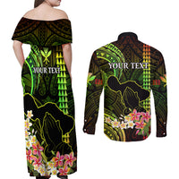 Personalised Hawaii Couples Matching Off Shoulder Maxi Dress and Long Sleeve Button Shirts Pray For Maui Hawaiian Plumeria Be Strong Reggae Verison LT14 - Polynesian Pride