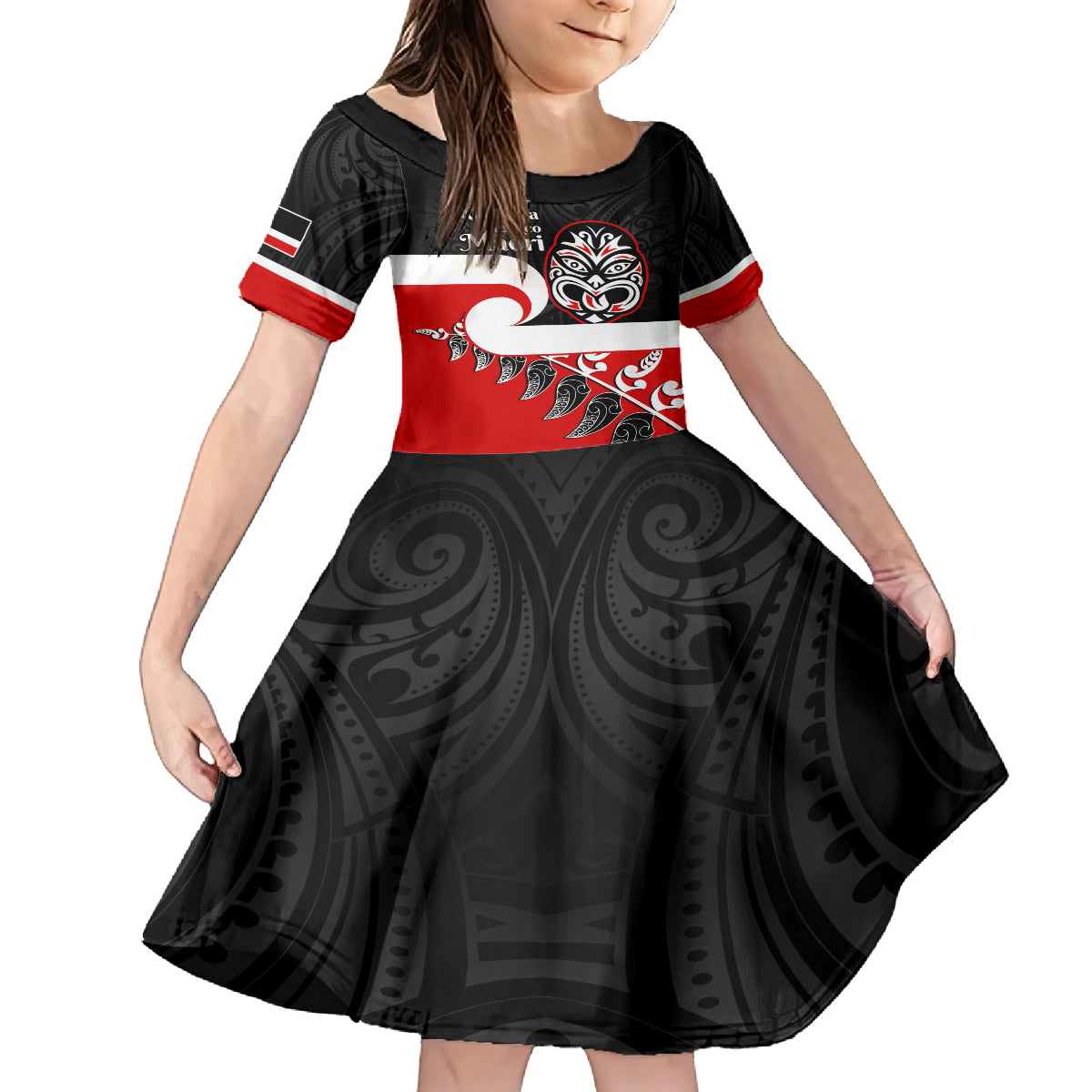 Personalised Te Reo Maori New Zealand Family Matching Summer Maxi Dress and Hawaiian Shirt Kia Haka Maori Fern With Tino Rangatiratanga LT14 Daughter's Dress Red - Polynesian Pride