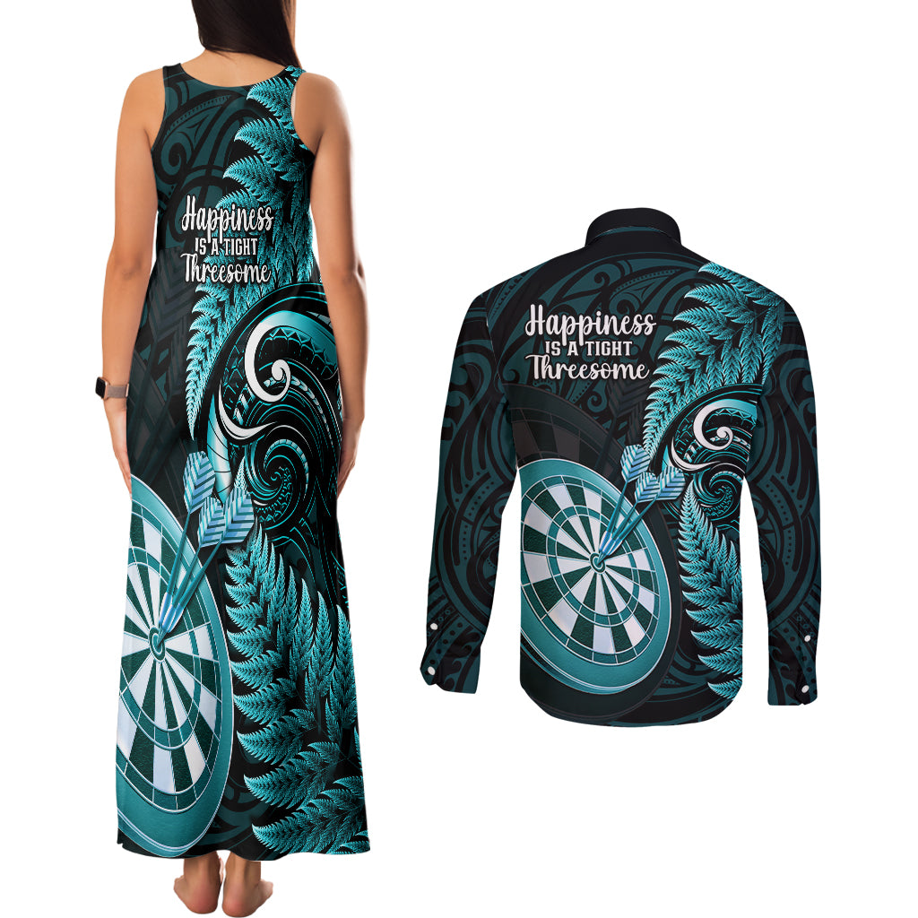 new-zealand-darts-couples-matching-tank-maxi-dress-and-long-sleeve-button-shirts-happiness-is-a-tight-threesome-maori-turquoise