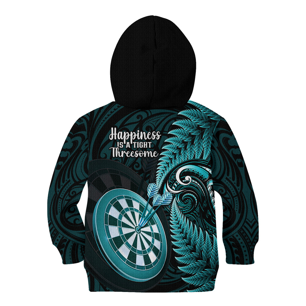 New Zealand Darts Kid Hoodie Happiness Is A Tight Threesome Maori Turquoise LT14 - Polynesian Pride
