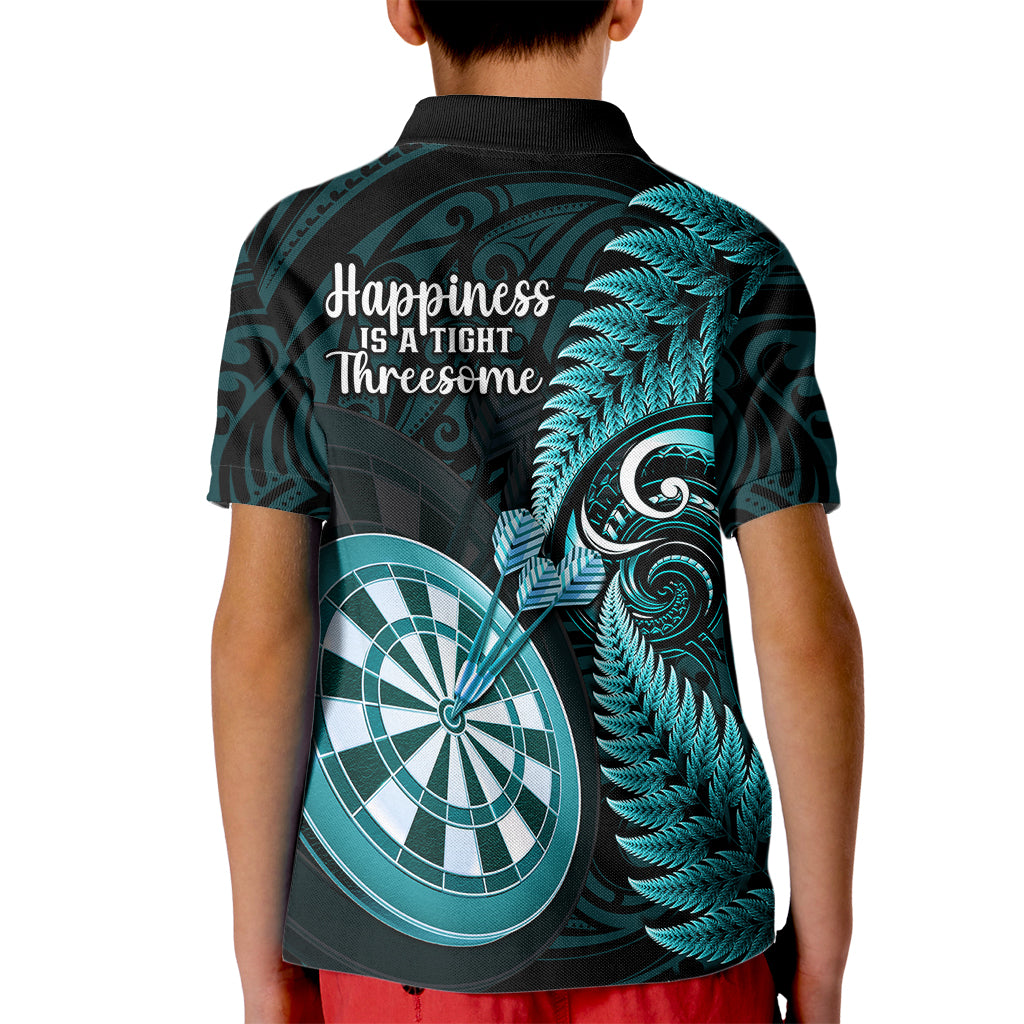 New Zealand Darts Kid Polo Shirt Happiness Is A Tight Threesome Maori Turquoise LT14 - Polynesian Pride