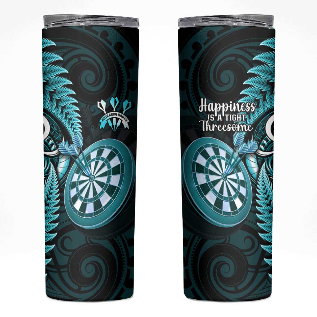 New Zealand Darts Skinny Tumbler Happiness Is A Tight Threesome Maori Turquoise LT14 Turquoise - Polynesian Pride