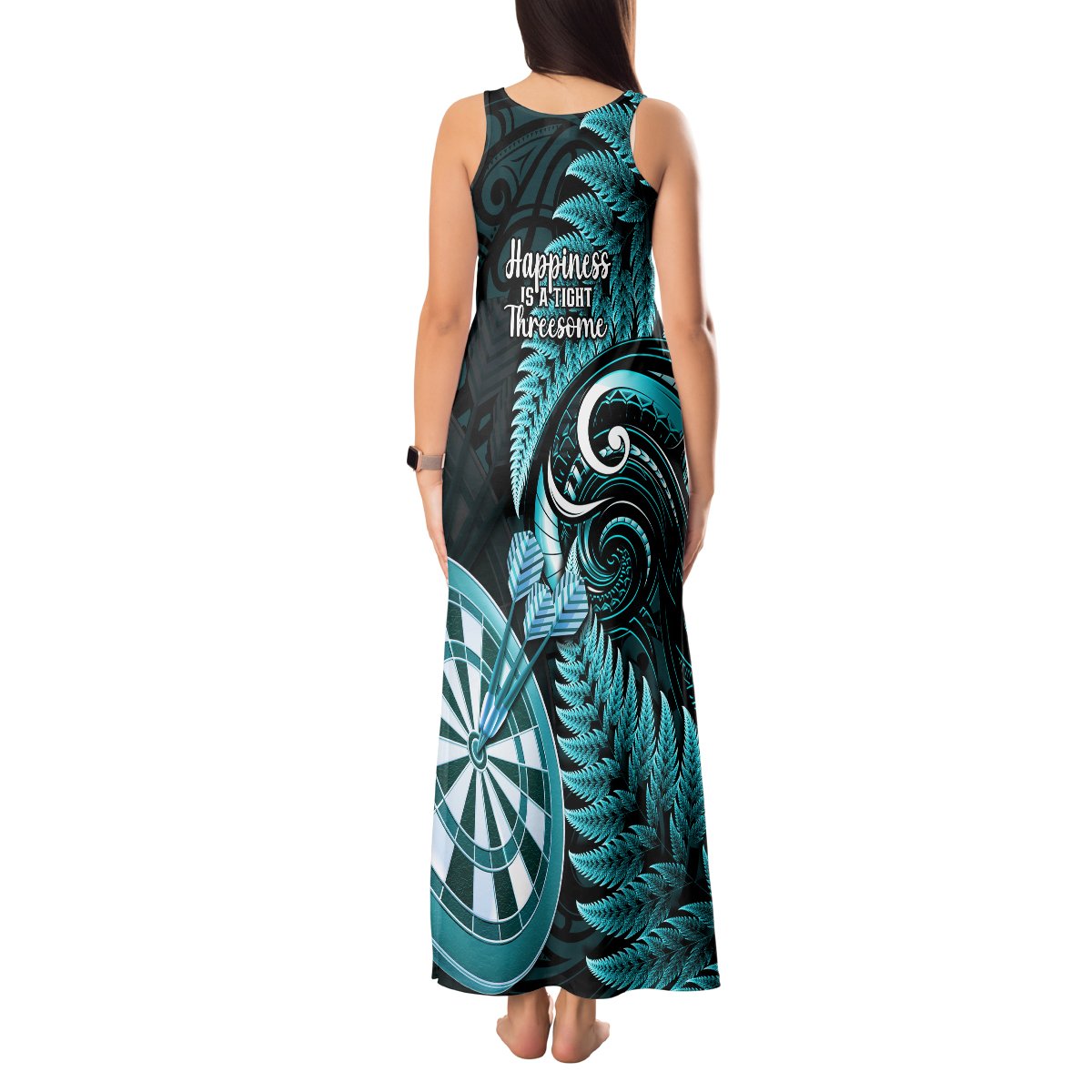 New Zealand Darts Tank Maxi Dress Happiness Is A Tight Threesome Maori Turquoise LT14 - Polynesian Pride