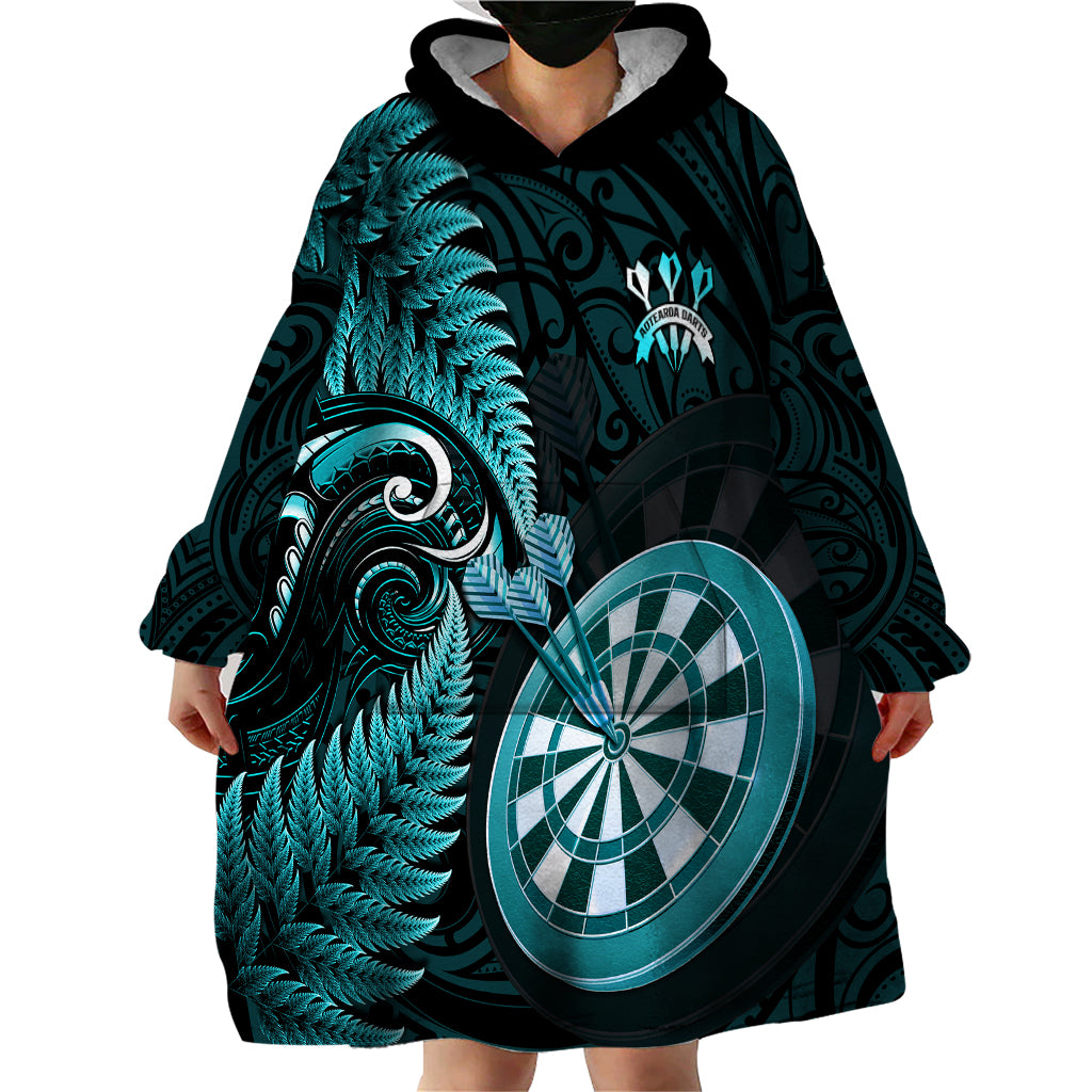 New Zealand Darts Wearable Blanket Hoodie Happiness Is A Tight Threesome Maori Turquoise LT14 - Polynesian Pride