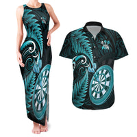 Personalised New Zealand Darts Couples Matching Tank Maxi Dress and Hawaiian Shirt Happiness Is A Tight Threesome Maori Turquoise LT14 Turquoise - Polynesian Pride