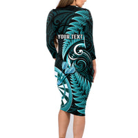 Personalised New Zealand Darts Family Matching Long Sleeve Bodycon Dress and Hawaiian Shirt Happiness Is A Tight Threesome Maori Turquoise LT14 - Polynesian Pride