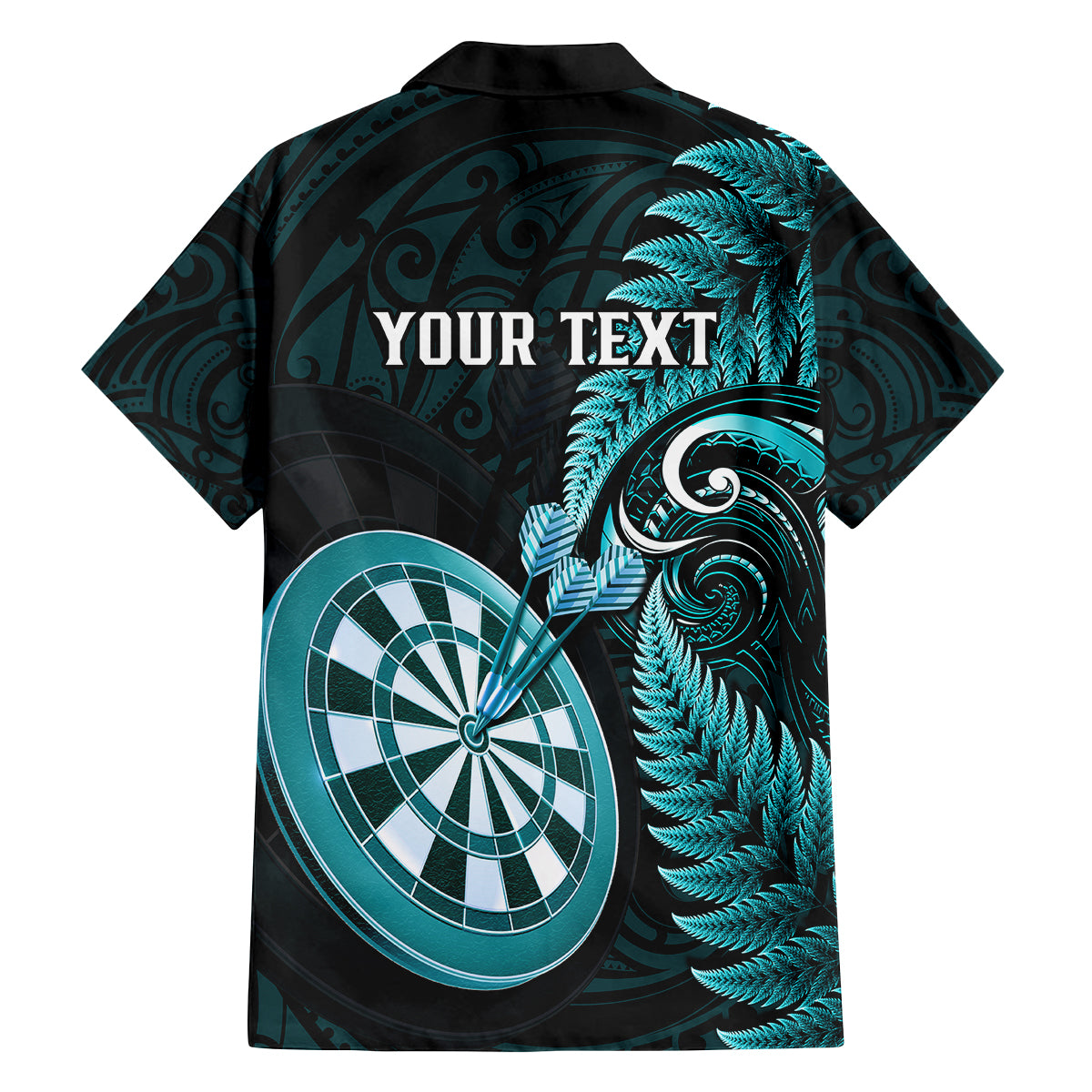 Personalised New Zealand Darts Family Matching Off Shoulder Short Dress and Hawaiian Shirt Happiness Is A Tight Threesome Maori Turquoise LT14 - Polynesian Pride