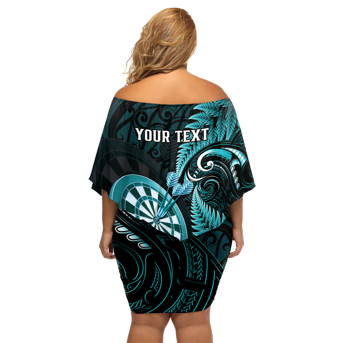 Personalised New Zealand Darts Family Matching Off Shoulder Short Dress and Hawaiian Shirt Happiness Is A Tight Threesome Maori Turquoise LT14 - Polynesian Pride