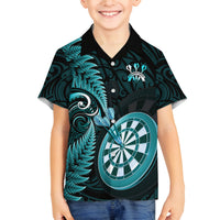 Personalised New Zealand Darts Family Matching Off Shoulder Short Dress and Hawaiian Shirt Happiness Is A Tight Threesome Maori Turquoise LT14 Son's Shirt Turquoise - Polynesian Pride