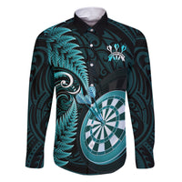 Personalised New Zealand Darts Family Matching Short Sleeve Bodycon Dress and Hawaiian Shirt Happiness Is A Tight Threesome Maori Turquoise LT14 Dad's Shirt - Long Sleeve Turquoise - Polynesian Pride