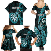 Personalised New Zealand Darts Family Matching Summer Maxi Dress and Hawaiian Shirt Happiness Is A Tight Threesome Maori Turquoise LT14 - Polynesian Pride