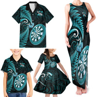Personalised New Zealand Darts Family Matching Tank Maxi Dress and Hawaiian Shirt Happiness Is A Tight Threesome Maori Turquoise LT14 - Polynesian Pride