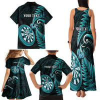 Personalised New Zealand Darts Family Matching Tank Maxi Dress and Hawaiian Shirt Happiness Is A Tight Threesome Maori Turquoise LT14 - Polynesian Pride