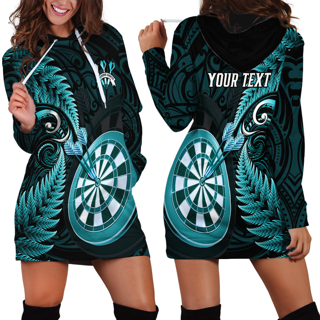Personalised New Zealand Darts Hoodie Dress Happiness Is A Tight Threesome Maori Turquoise LT14 - Polynesian Pride