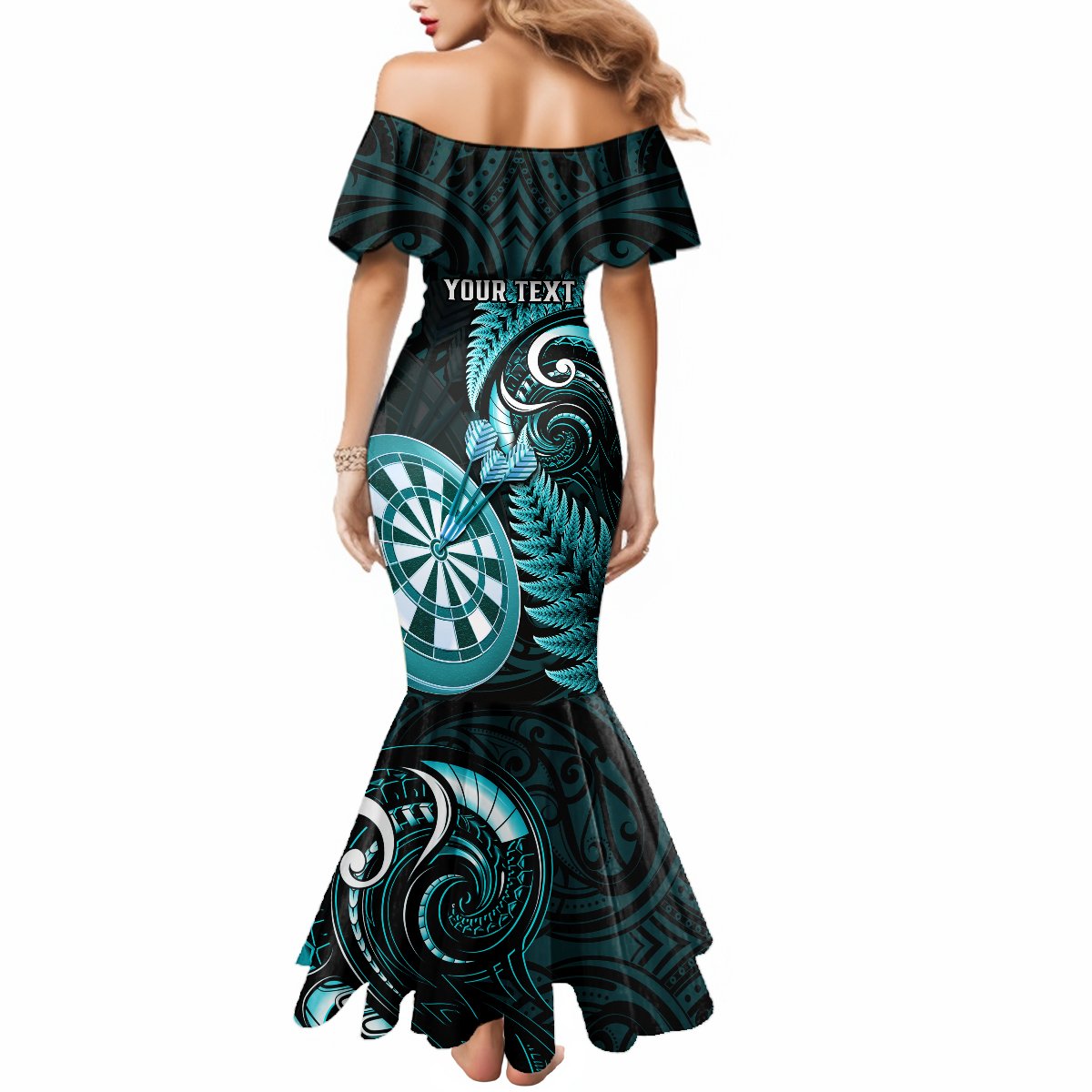 Personalised New Zealand Darts Mermaid Dress Happiness Is A Tight Threesome Maori Turquoise LT14 - Polynesian Pride