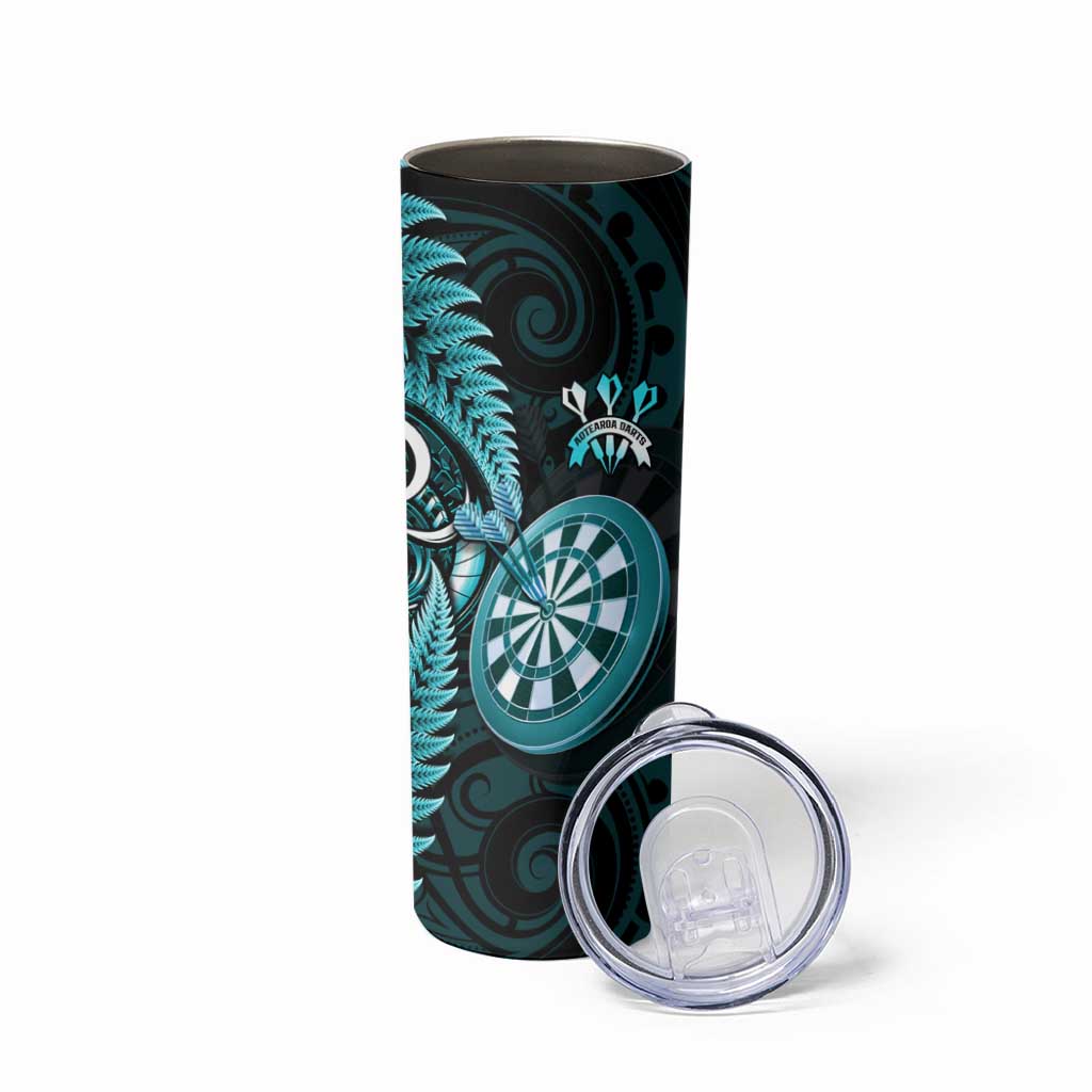 Personalised New Zealand Darts Skinny Tumbler Happiness Is A Tight Threesome Maori Turquoise LT14 - Polynesian Pride