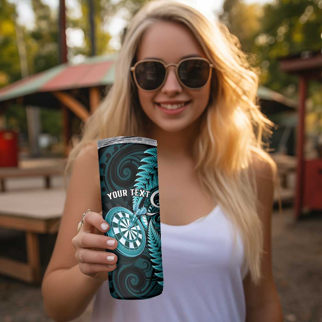 Personalised New Zealand Darts Skinny Tumbler Happiness Is A Tight Threesome Maori Turquoise LT14 - Polynesian Pride
