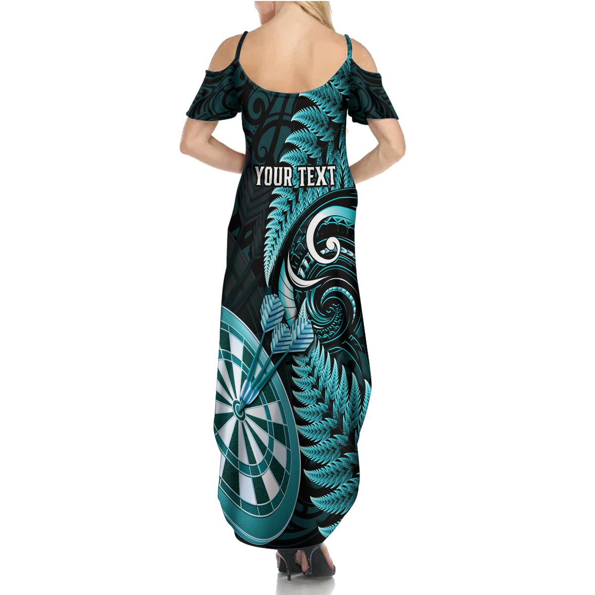 Personalised New Zealand Darts Summer Maxi Dress Happiness Is A Tight Threesome Maori Turquoise LT14 - Polynesian Pride