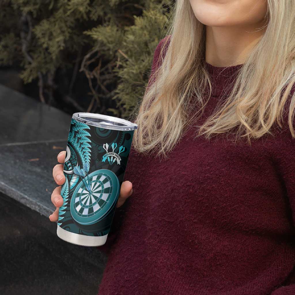 Personalised New Zealand Darts Tumbler Cup Happiness Is A Tight Threesome Maori Turquoise LT14 - Polynesian Pride