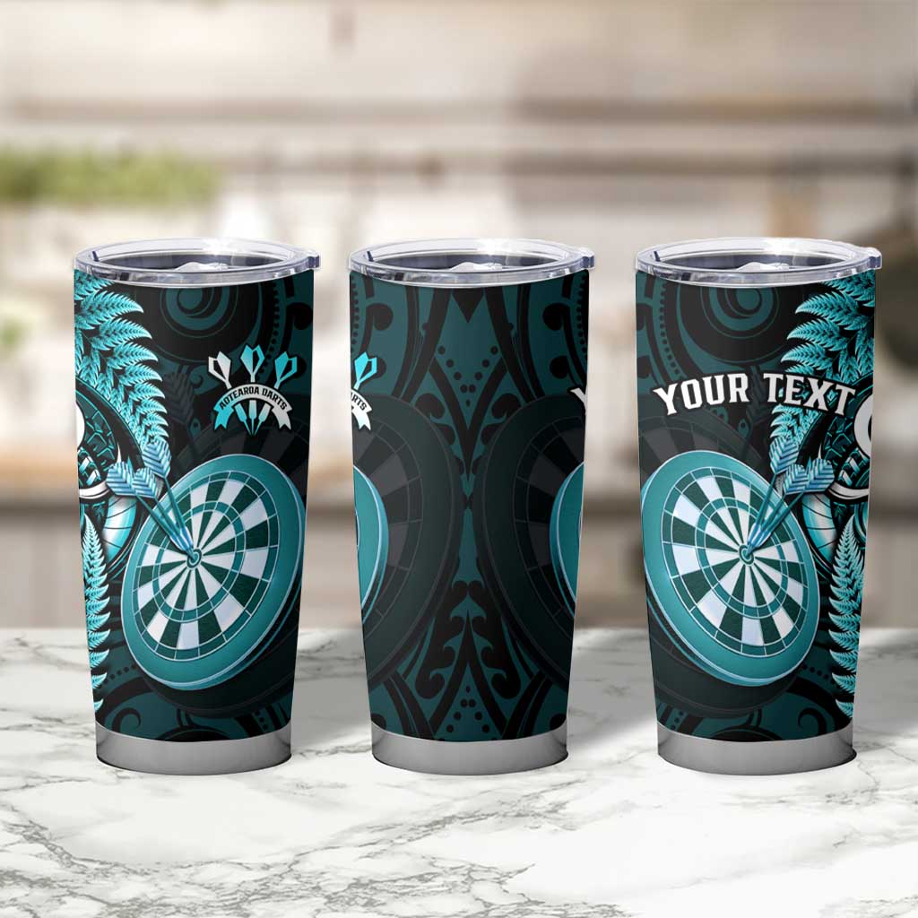 Personalised New Zealand Darts Tumbler Cup Happiness Is A Tight Threesome Maori Turquoise LT14 - Polynesian Pride