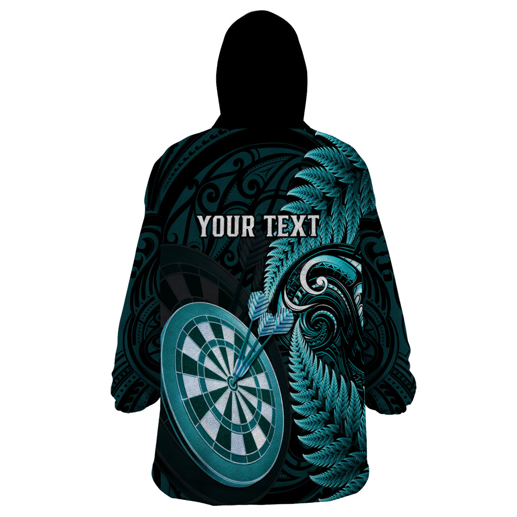 Personalised New Zealand Darts Wearable Blanket Hoodie Happiness Is A Tight Threesome Maori Turquoise LT14 - Polynesian Pride
