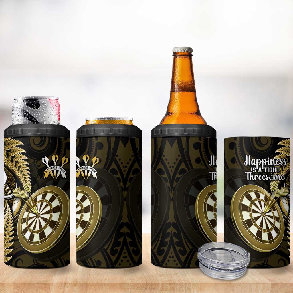 New Zealand Darts 4 in 1 Can Cooler Tumbler Happiness Is A Tight Threesome Maori Gold LT14 - Polynesian Pride