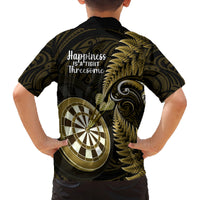 New Zealand Darts Family Matching Off Shoulder Long Sleeve Dress and Hawaiian Shirt Happiness Is A Tight Threesome Maori Gold LT14 - Polynesian Pride