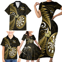 New Zealand Darts Family Matching Short Sleeve Bodycon Dress and Hawaiian Shirt Happiness Is A Tight Threesome Maori Gold LT14 - Polynesian Pride