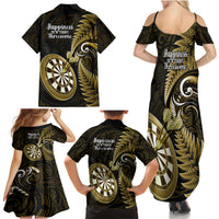 New Zealand Darts Family Matching Summer Maxi Dress and Hawaiian Shirt Happiness Is A Tight Threesome Maori Gold LT14 - Polynesian Pride