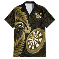 New Zealand Darts Family Matching Summer Maxi Dress and Hawaiian Shirt Happiness Is A Tight Threesome Maori Gold LT14 Dad's Shirt - Short Sleeve Gold - Polynesian Pride