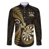 New Zealand Darts Family Matching Summer Maxi Dress and Hawaiian Shirt Happiness Is A Tight Threesome Maori Gold LT14 Dad's Shirt - Long Sleeve Gold - Polynesian Pride