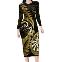 New Zealand Darts Long Sleeve Bodycon Dress Happiness Is A Tight Threesome Maori Gold LT14 Long Dress Gold - Polynesian Pride