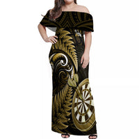 New Zealand Darts Off Shoulder Maxi Dress Happiness Is A Tight Threesome Maori Gold LT14 Women Gold - Polynesian Pride