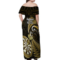 New Zealand Darts Off Shoulder Maxi Dress Happiness Is A Tight Threesome Maori Gold LT14 - Polynesian Pride