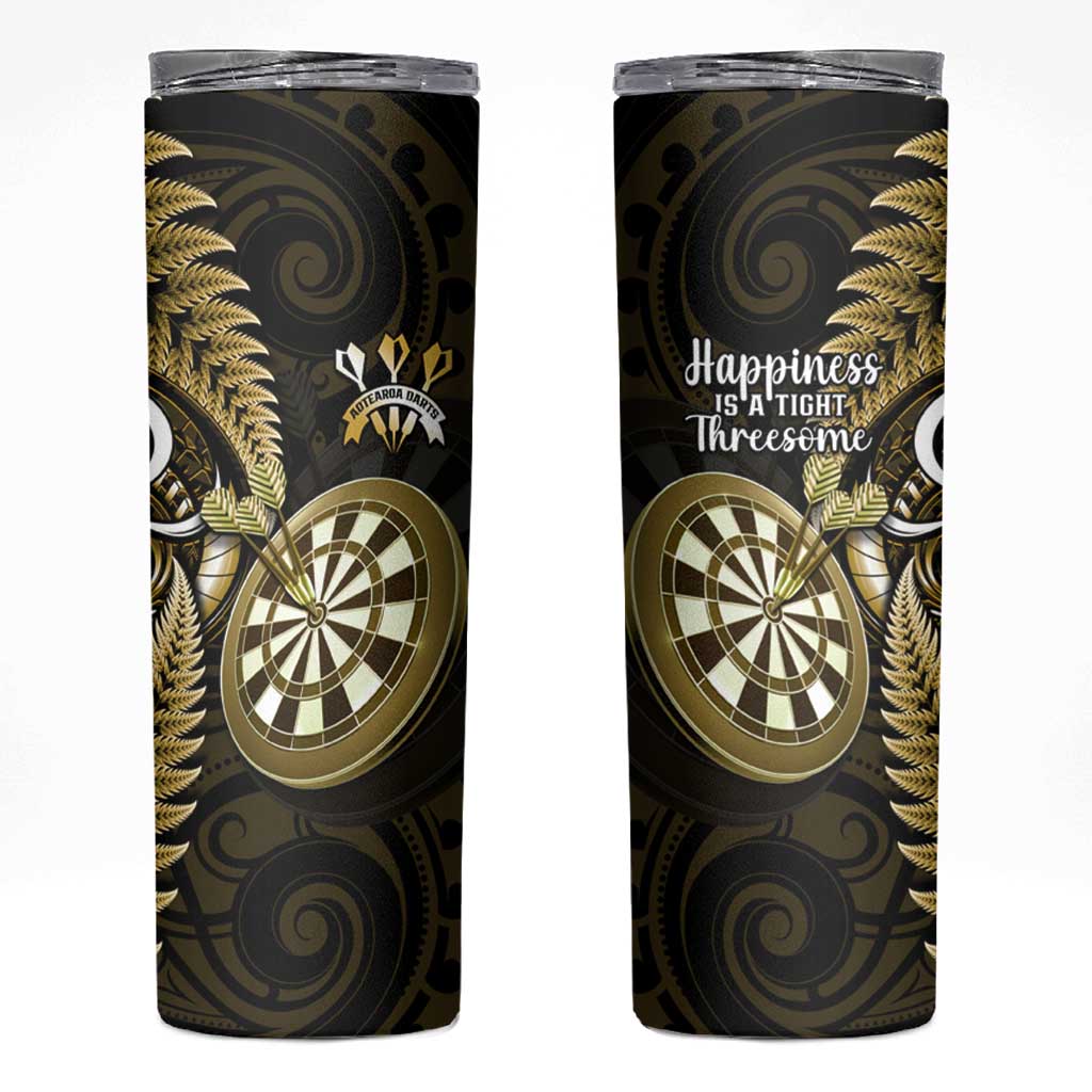 New Zealand Darts Skinny Tumbler Happiness Is A Tight Threesome Maori Gold LT14 Gold - Polynesian Pride